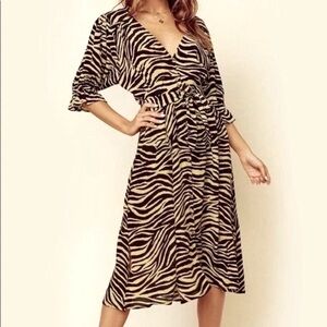 FAITHFULL THE BRAND Rafa Zebra Print Midi Dress Amaia Pale Yellow
